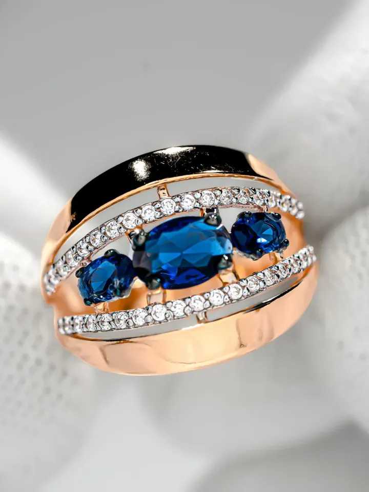 Ring Silver gold plated 925 assay value with cubic zirconia corundum sap... - $99.00