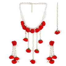 Jewellery-Floral Gota Patti Necklace,Earrings,Bracelet,MaangTika-HALDI &amp; MEHANDI - £18.19 GBP