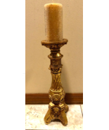 Large Gold Pillar Candle+ Holder Claw Foot Carved Polystone Victorian St... - $96.50 CAD