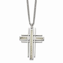 Men&#39;s Stainless Steel with Grey Carbon Fiber Inlay Cross Necklace - £68.45 GBP