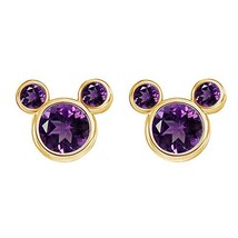 Cartoon Simulated Amethyst Mouse Stud Earrings 14k Yellow Gold Plated Silver - £29.54 GBP