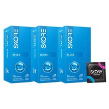 Skore Blues Coloured Monthly Pack Condoms with Extra Lubrication 30s (3x10) - $24.75