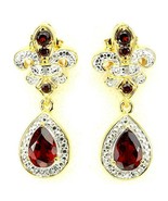 3.00 Ct Pear Cut Red Ruby Drop/Dangle Earrings 14K Yellow Gold Over Jewe... - £49.70 GBP