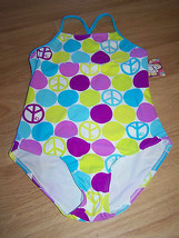 Size XS 4-5 OP Ocean Pacific Swimsuit Bathing Swim Suit Polka Dots Peace Signs - £10.46 GBP