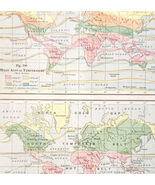 1916 World Map Man Annual Temperatures Heat Temperate Belts Weather Them... - $365.38 MXN