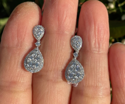 2Ct Round Real Moissanite Teardrop Drop &amp; Dangle Earrings 14K White Gold Plated - £186.74 GBP