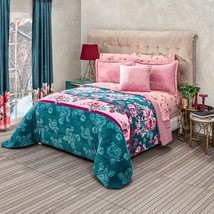Camila Flowers Blanket With Sherpa Softy Warm Sheet Curtains 10 Pcs Queen Size - $183.14
