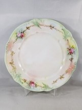 Antique 1899 CT Carl Tielsch Plate Roses Thorns Flowers 8.5&quot; Green Pink Scallops - £13.96 GBP