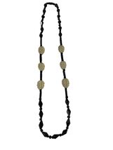 Vintage Black Glass Beaded Necklace Fan Fringe Statement Art Deco Style ... - $28.80