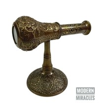 6&quot; Nautical Brass Engraved Telescope Spyglass Scope on Brass Stand Office Desk - £29.58 GBP