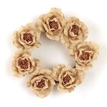 Farmhouse Chic Burlap Roses Flower Candle Ring Wreath 4&quot; Inside Weddings #SPG98 - £19.11 GBP