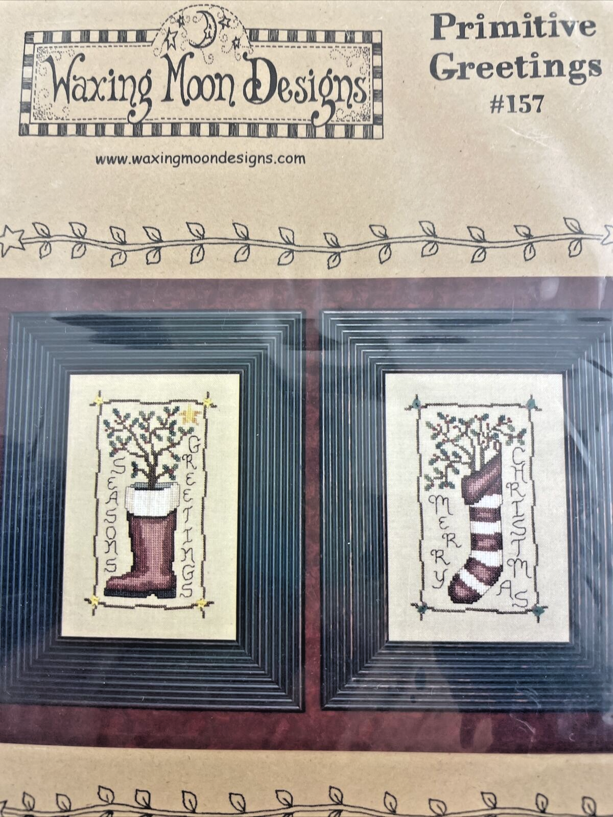 Waxing Moon Designs Embroidery Pattern Christmas Stockings Primitive Greetings  Item image 2