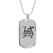 Jesus Loves Me Christian Necklace Stainless Steel or 18k Gold Dog Tag 24&quot; Chain - £37.79 GBP+