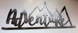Adventure Mountain Metal Wall Art Sign 15&quot; x 7&quot; Polished Steel - £20.78 GBP
