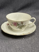 Vintage Moss Rose Gold Rimmed Tea Cup &amp; Plate Japan - £6.15 GBP