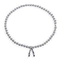 Lucky Elastic Silver Bead Wishbone .925 Silver Bracelet - £15.18 GBP
