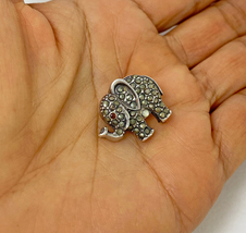 Minimalist Marcasite Elephant Brooch 925 Sterling Silver, Handmade Animal Pin - £34.10 GBP