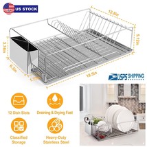 Kitchen Over Sink Dish Drying Rack Stainless Steel Drainer Holder w/ Dra... - £59.84 GBP