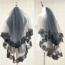 Veils With Comb Lace Emboridery Halloween Gothic Black Wedding Bridal Party - £10.99 GBP