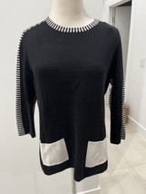 Belford Womens Cotton Round Neck 3/4 Sleeve Sweater Black/White Striped ... - £33.39 GBP