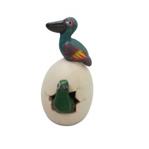 Hatched Egg Pottery Bird Blue Pelican Green Swan Mexico Hand Painted Clay Signed - £11.66 GBP