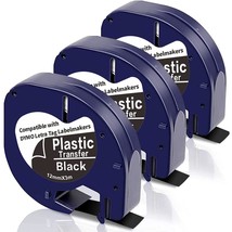 3 X White On Black Plastic Label Tape Replacement For Dymo Label Maker Refills 1 - £19.28 GBP