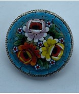 Vintage Italian Brooch Colorful Micro Mosaic Glass Floral Pin Signed Ita... - $516.15 MXN