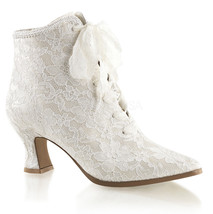 PLEASER Ivory Satin Lace Old Fashioned Victorian Wedding Bridal Boots VIC30/IVSA - £48.95 GBP