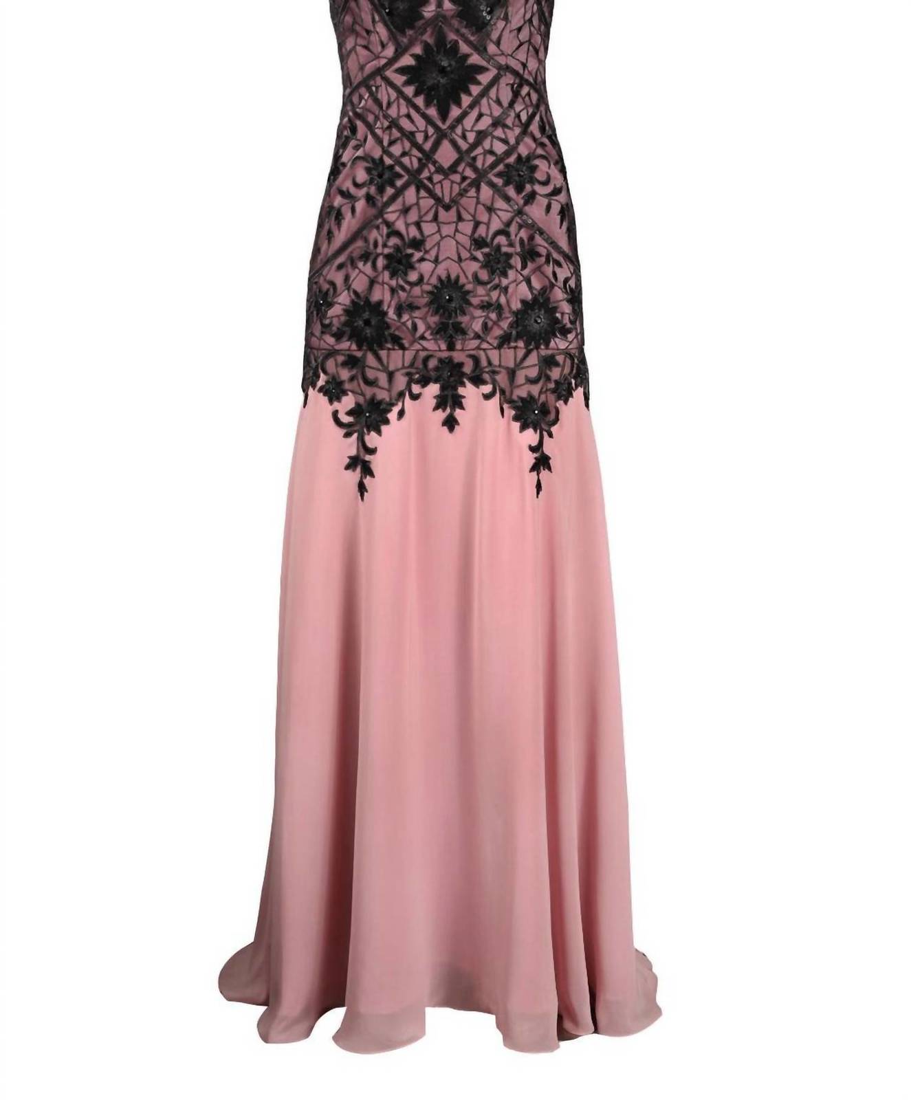 Sue Wong strapless floral embroidered evening gown in ORCHID BLACK - size 6