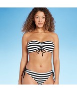 Kona Sol Women&#39;s Rio Ribbed Center Cinch Bandeau Bikini Top Black White ... - $5.94