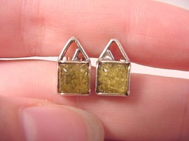 (pe28-a) Amber Green Square Poland .925 Sterling Silver Stud Earrings Jewelry - £25.18 GBP