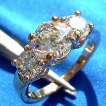 Earth mined Diamond Cushion cut Deco Engagement Ring 3 stone Statement 14k Gold - $12,155.25