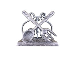 [Pack Of 2] Rustic Silver Cast Iron Fork and Spoon Kitchen Napkin Holder 5&quot;&quot; - £54.96 GBP