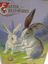 Easter Best Wishes Postcard Nash Series E-37 Embossed Bunny Rabbits Vintage 1914 - £11.66 GBP