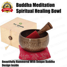 Meditation Singing Sound Bowl For Yoga Spiritual Healing Hammered Buddha Design - £45.90 GBP