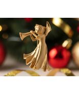 Christmas Herald Angel | Gold Angel with Pigtails and Trumpet Holiday Pin - $538.09 MXN