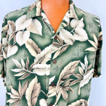 Hawaiian Aloha 2 XL Shirt Palm Tree Leaves Floral Green Brown Tropical Young USA - £31.69 GBP