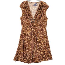 Chaps Womens Dress Size L Midi A-Line Brown Print Short Cap Sleeves Deep... - $6.30