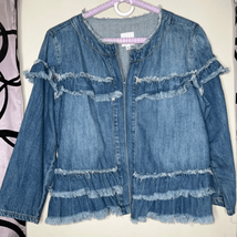 Kensie Jeans Raw Hem Cropped Ruffle Jean Jacket - $25.48