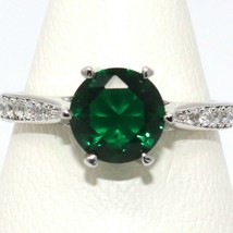 1.50Ct Simulated Emerald Solitaire Engagement Promise Ring White Gold Plated - £167.95 GBP
