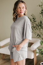 Gray Solid Color Loose Tee 2 Piece Shorts Set - $364.30 MXN