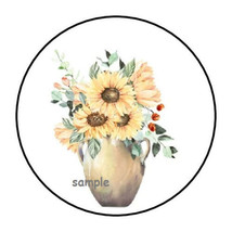 30 PRETTY SUNFLOWERS IN VASE ENVELOPE SEALS LABELS STICKERS 1.5&quot; ROUND - $7.49