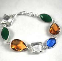 925 Sterling Silver Handmade Citrine Onyx Gemstone Bracelet Women Gift BS-1079 - £31.14 GBP