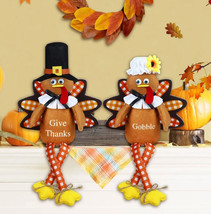 Fall Thanksgiving Decorations Turkey Gnomes Plush 2PCS Mr + Mrs Handmade - £22.34 GBP