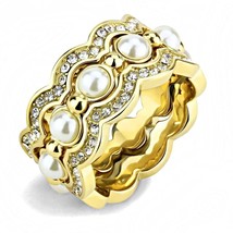 3PCs Round Synthetic White Pearl Gold Plated Engagement Bridal Ring Set Sz 5-9 - £72.86 GBP