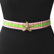 Talbots Womens Belt Gold Starfish Buckle Green Pink Fabric Strap - £19.66 GBP