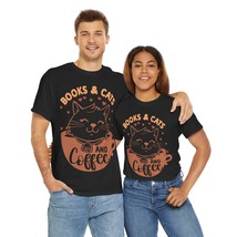 books cats and coffee funny gift Unisex Heavy Cotton Tee men women - $17.17+