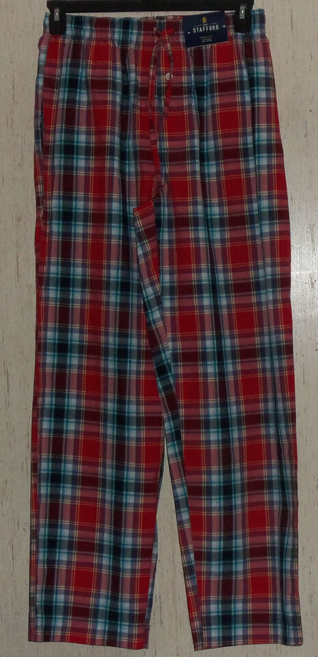 NWT MENS STAFFORD RED PLAID 100% COTTON PAJAMA LOUNGE SLEEP PANT SIZE S - $25.20