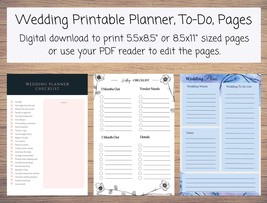 50 Instant Download Wedding Planner Pages: 10 Wedding Plan Pages to Choose from, - £1.59 GBP
