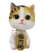 Japanese Fortune Charm Maneki Neko Calico Beckoning Cat Bobblehead Figurine - $15.99